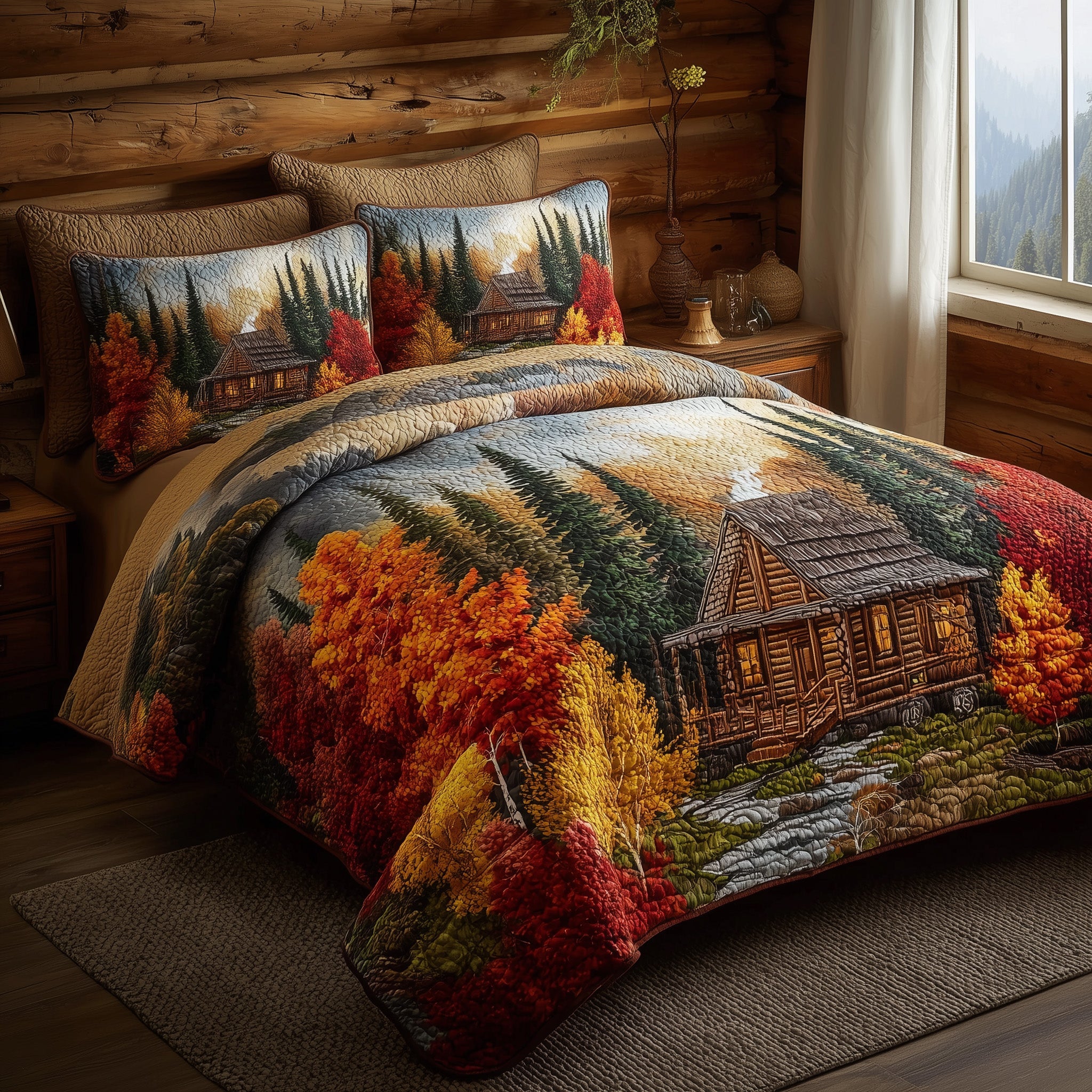 Golden Bloom Cabin Quilted Bedding Set Birthday Gift
