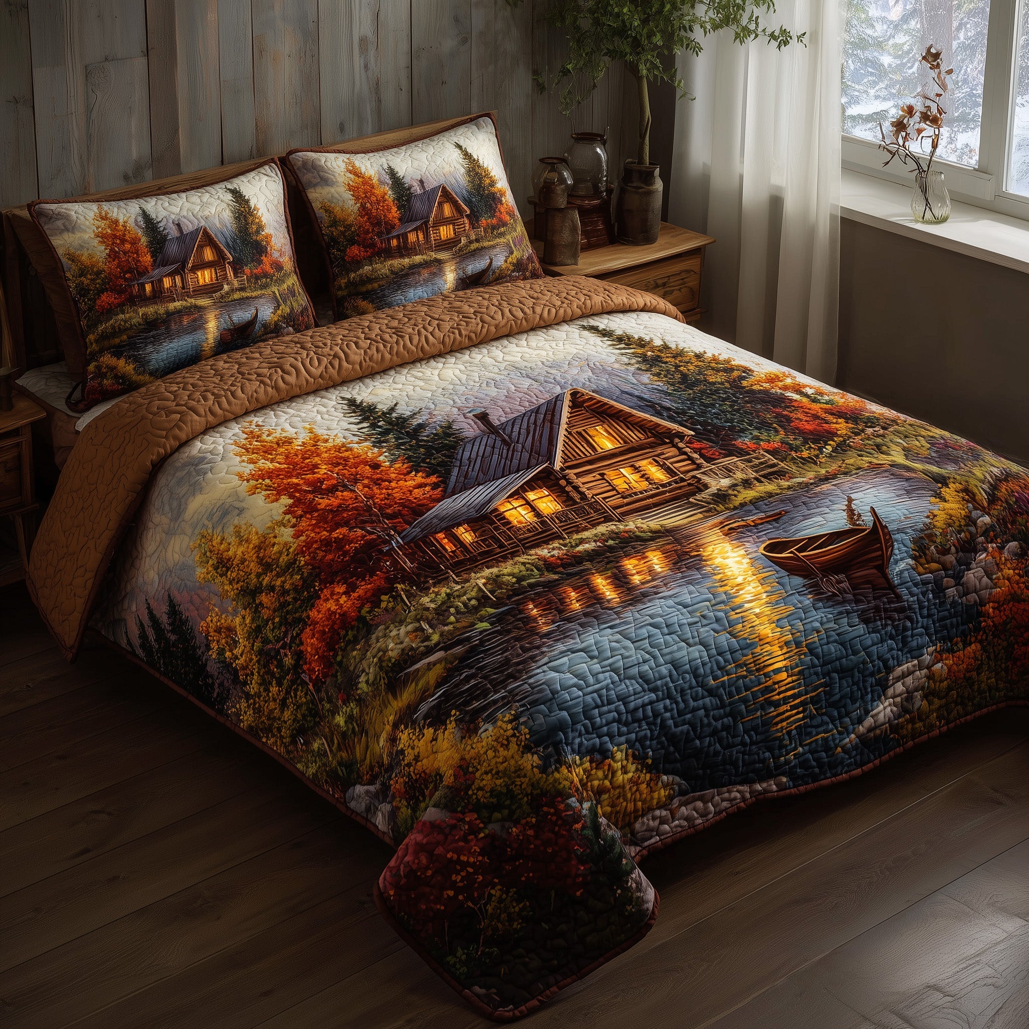 Golden Bloom Cabin Quilted Bedding Set Wedding Gift