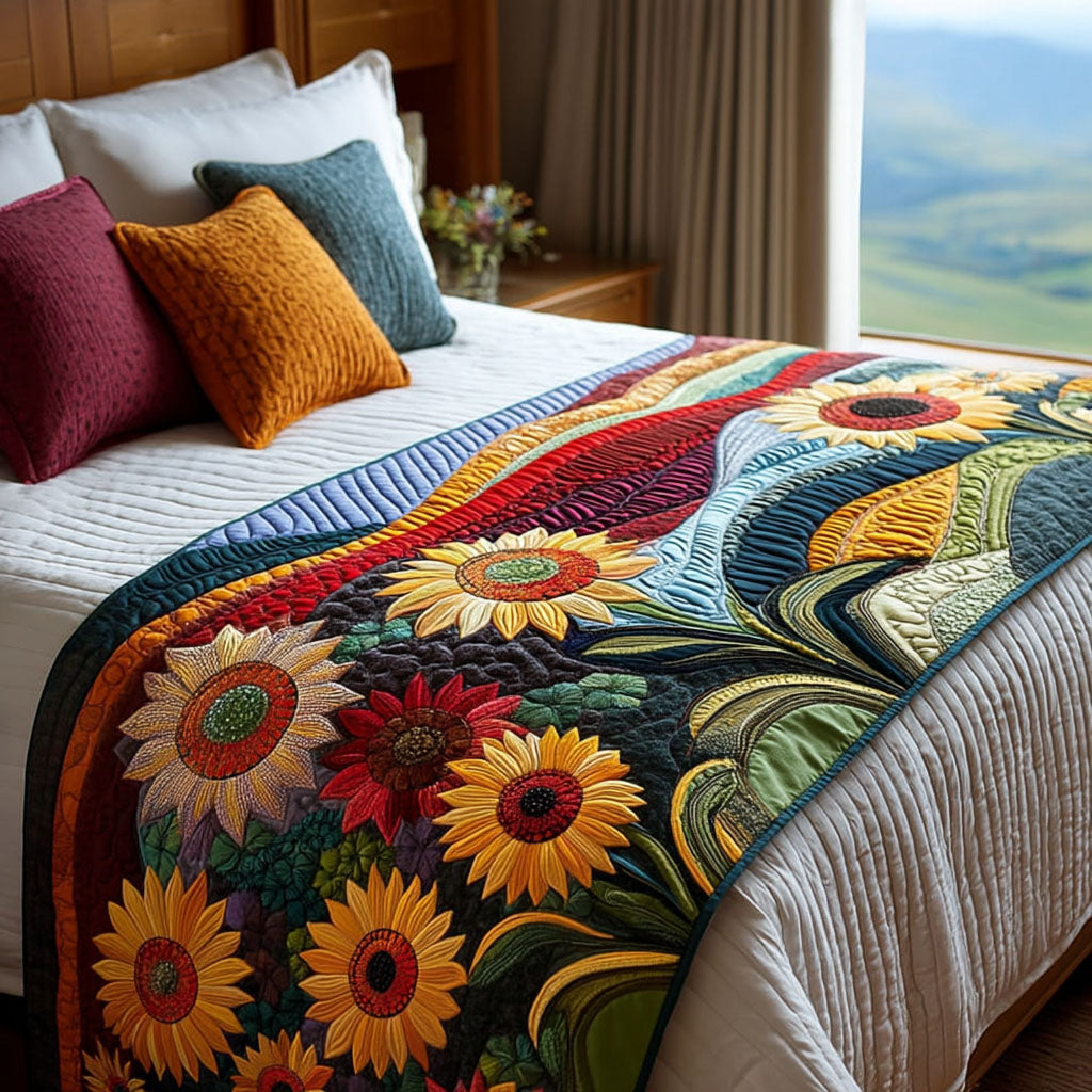 Golden Bloom Fields Quilted Bed Runner Bed Room Decoration Sunflower Throws