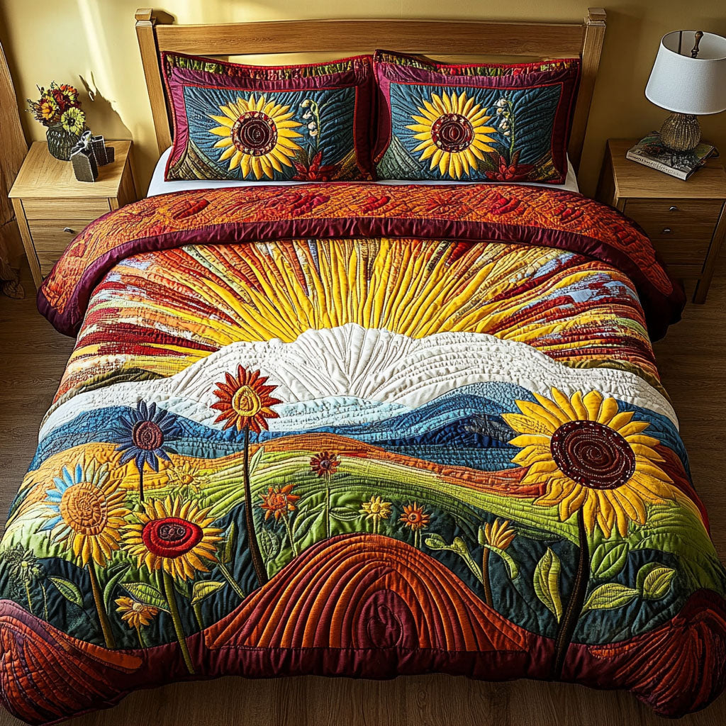 Golden Bloom Haven Quilted Bedding Set Unique Bed Sheet Set Sunflower Gifts For Women