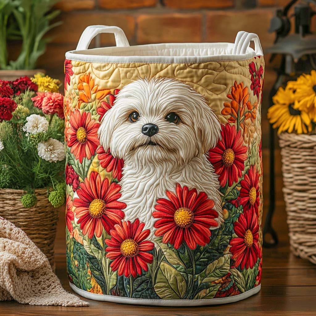 Golden Bloom Pup Quilted Laundry Basket Perfect Housewarming Gift with Quilted Laundry Basket