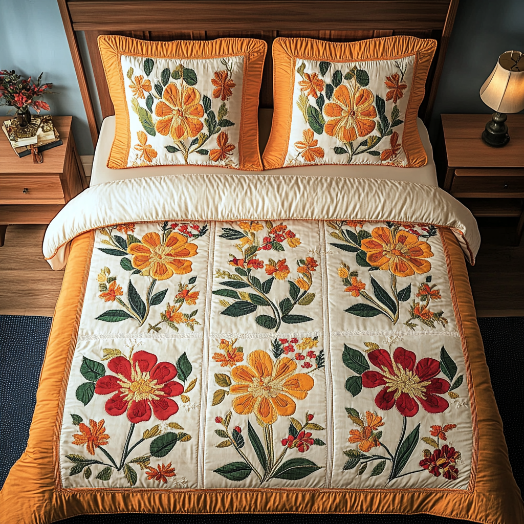 Golden Bloom Quilted Bedding Set Comfortable Microfiber Bedding Set for Everyday Use