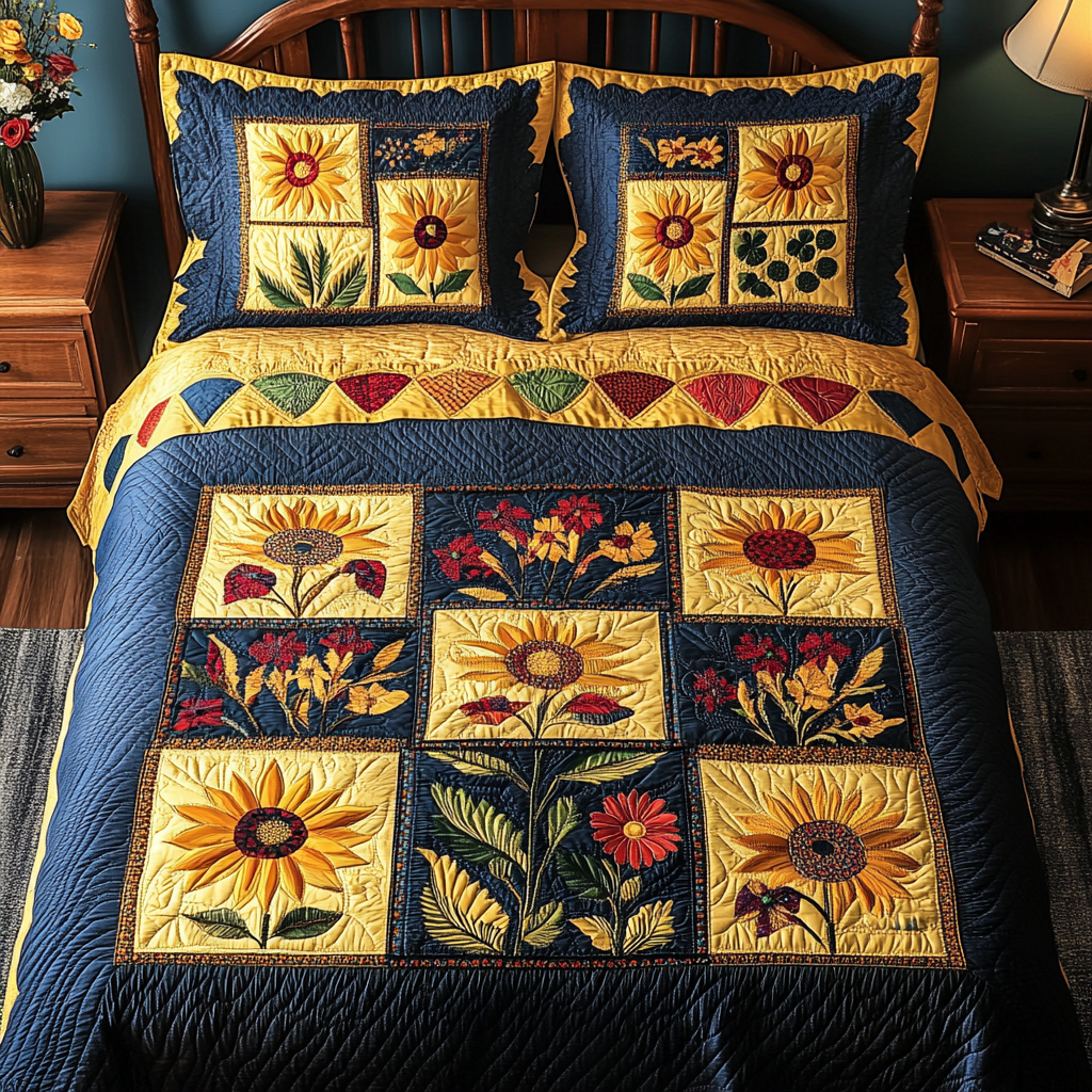 Golden Bloom Quilted Bedding Set Comfy Bedding Set That Adds Style and Warmth