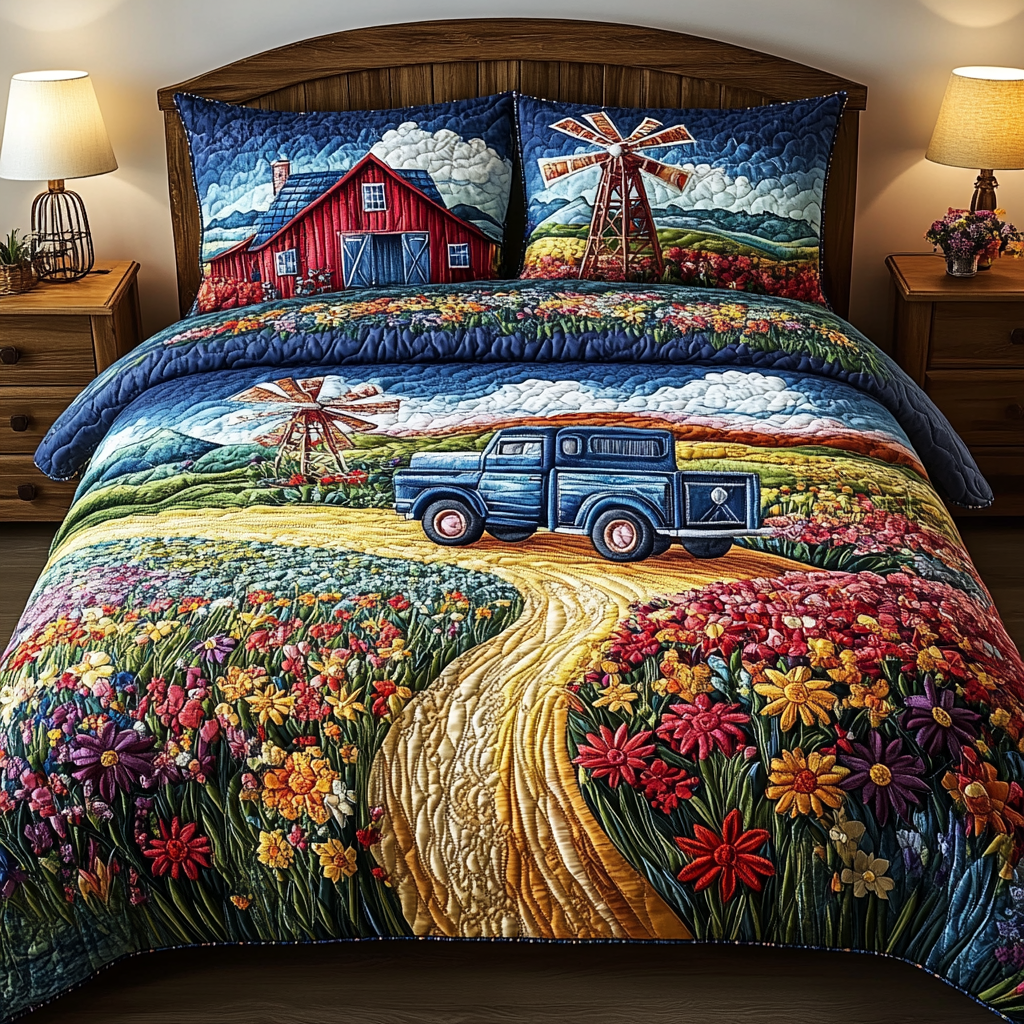 Golden Bloom Quilted Bedding Set Holiday Duvet Cover Set Sunflower Gifts For Her