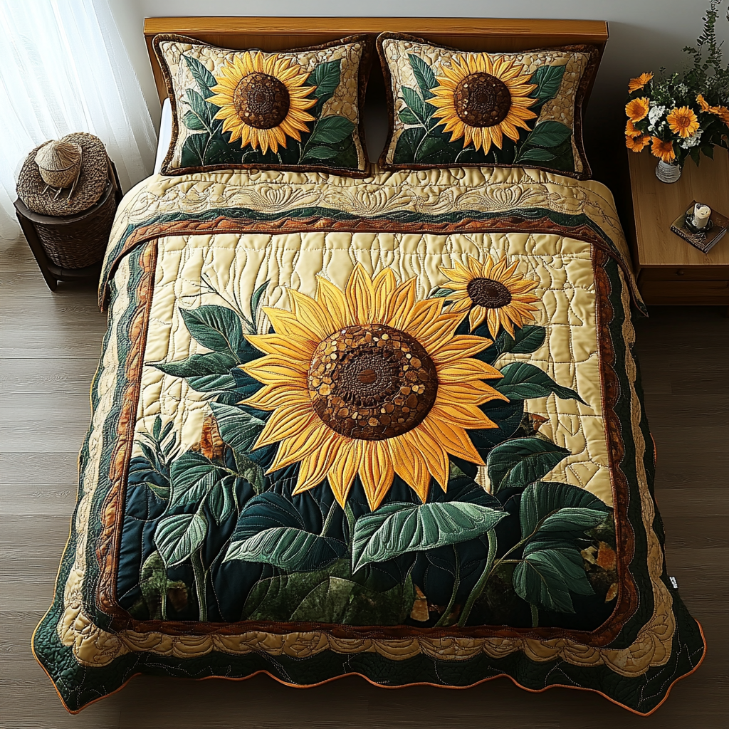 Golden Bloom Quilted Bedding Set Meaningful Home Gift for Special Occasions