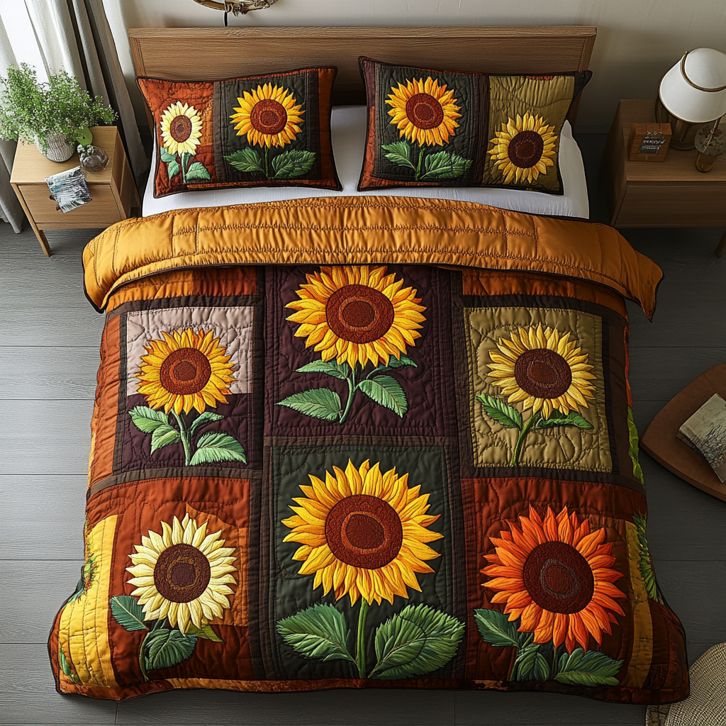 Golden Bloom Quilted Bedding Set Thoughtful Bedding Gift for Cozy Winter Nights