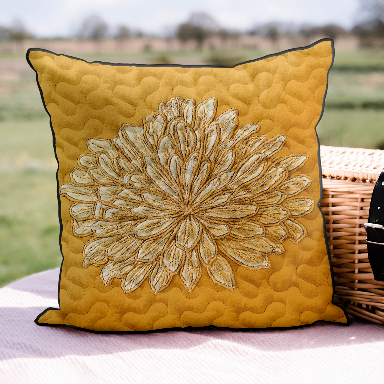 Golden Bloom Quilted Pillow Case Best Throw Pillow Covers Gifts For Flower Enthusiasts