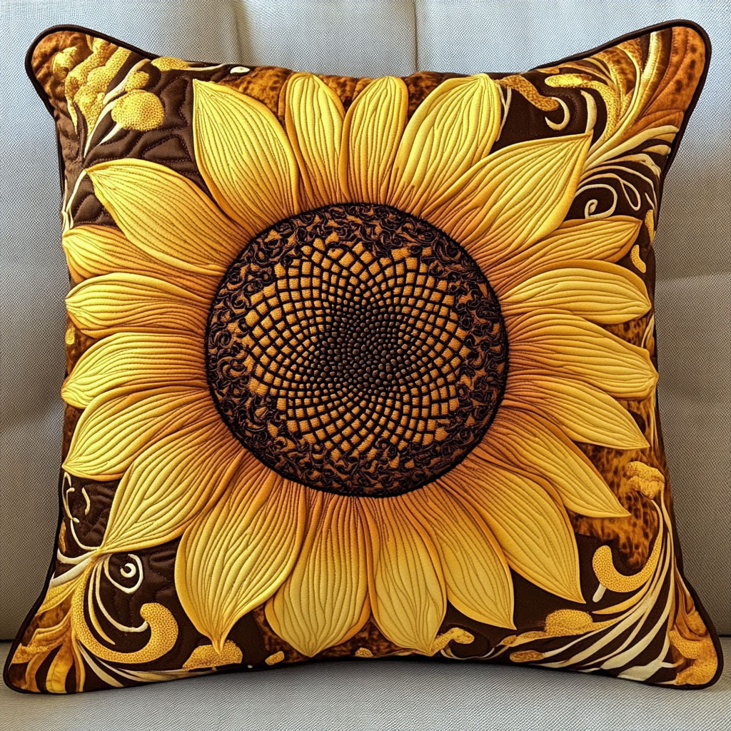 Golden Bloom Quilted Pillow Case Throw Pillow Case Covers Sunflower Gifts For Friends
