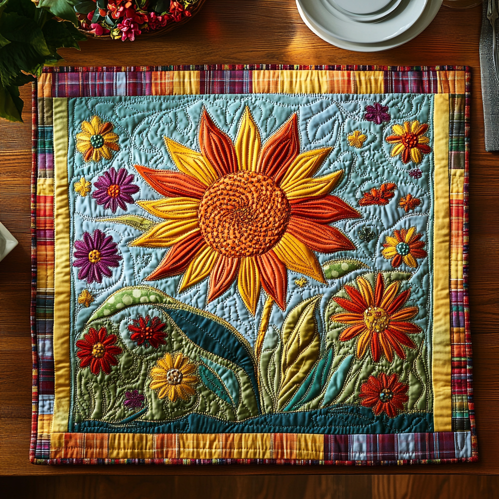 Golden Bloom Quilted Place Mat Christmas Kitchen Decor Sunflower Christmas Gift Ideas
