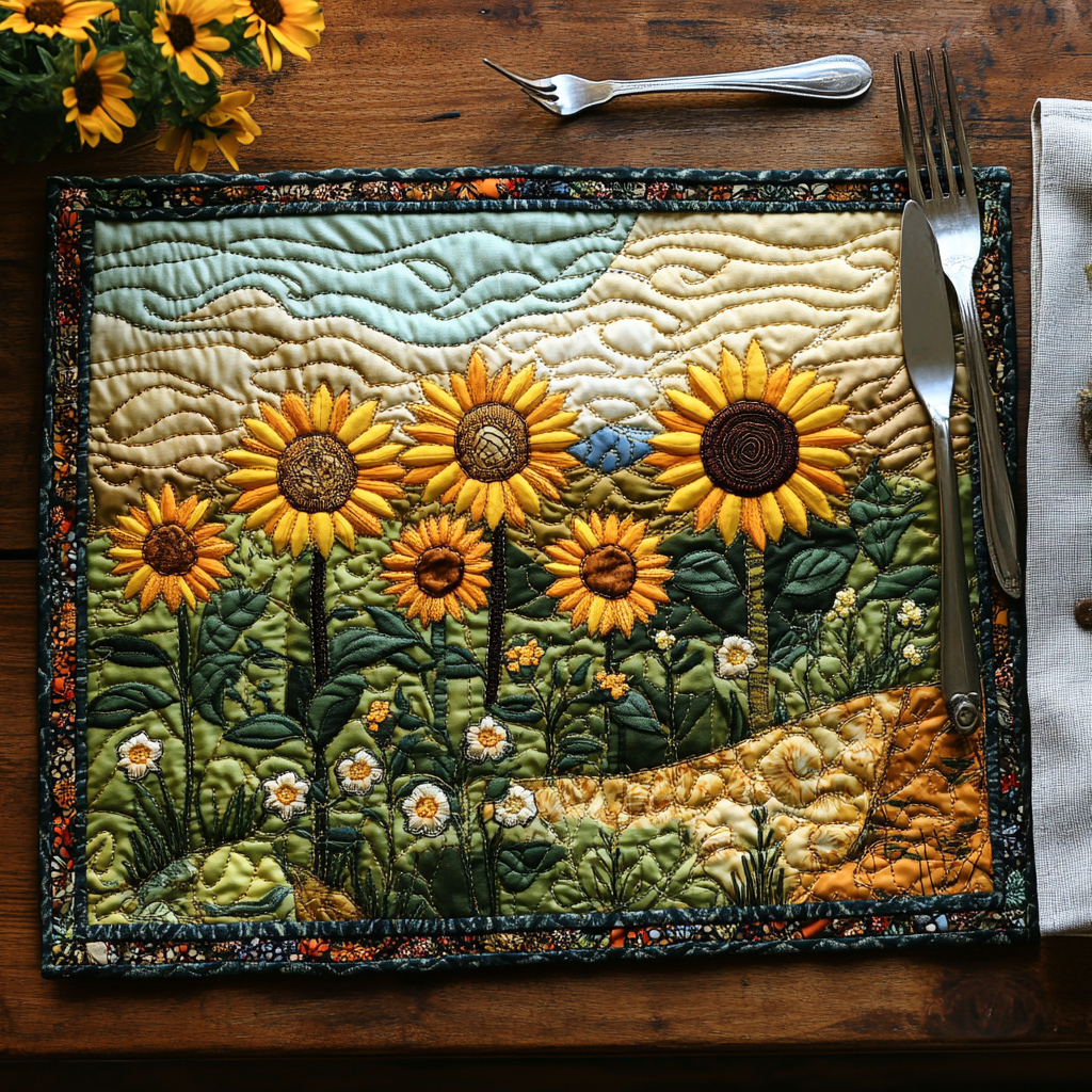 Golden Bloom Quilted Place Mat Christmas Kitchen Decor Sunflower Throws