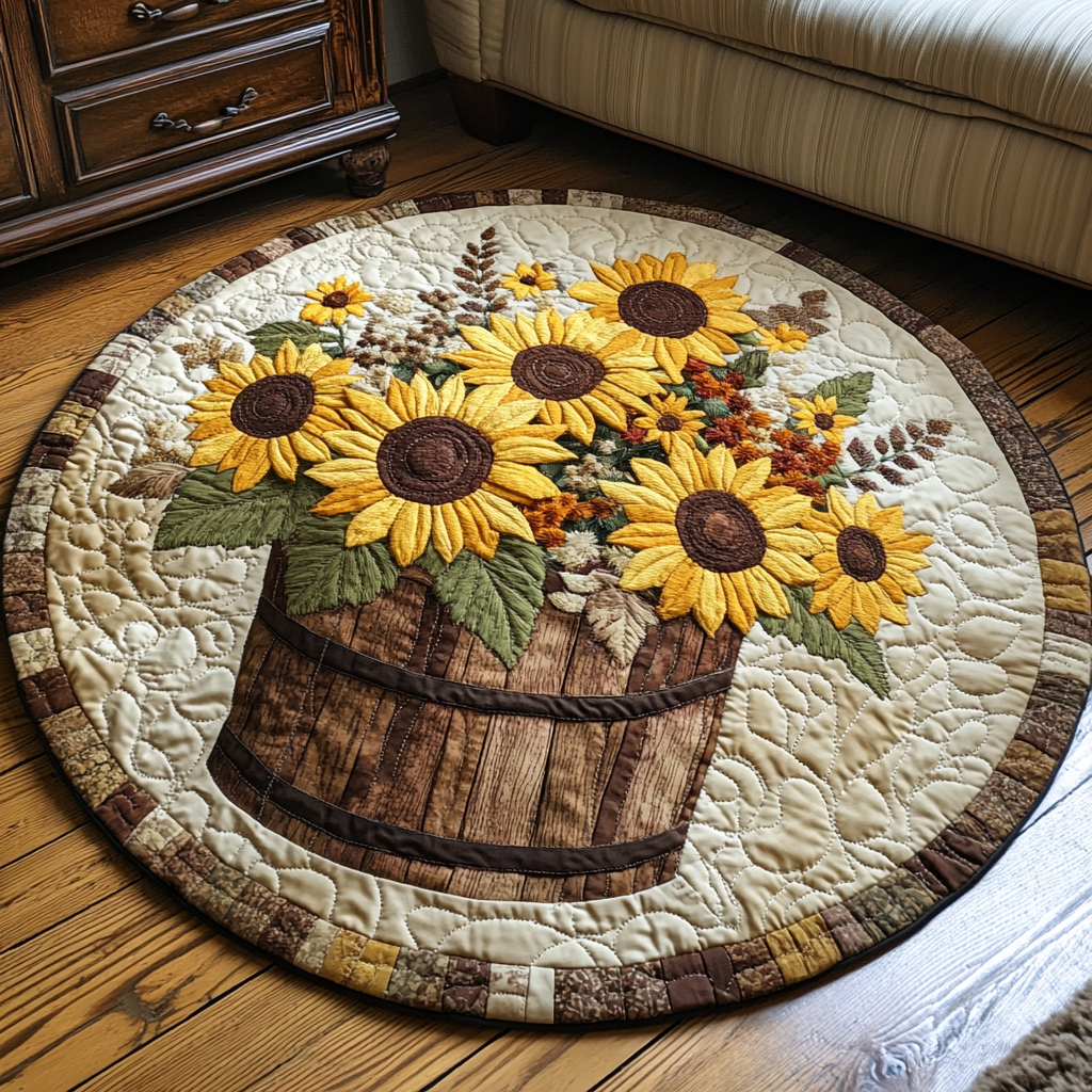 Golden Bloom Quilted Round Mat Entry Way Ideas Sunflower Items For Gifts