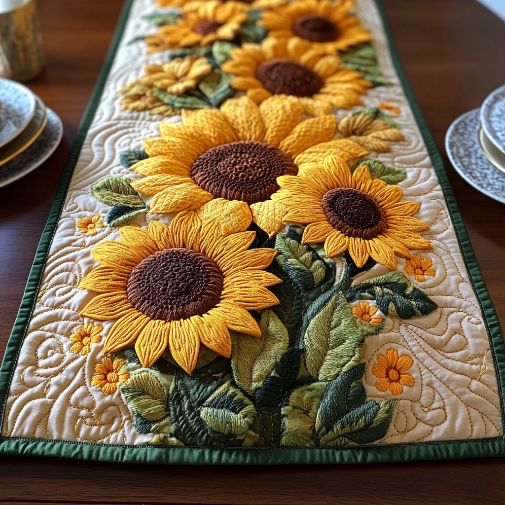Golden Bloom Quilted Table Runner Dining Room Table Decor Sunflower Gifts For Mom