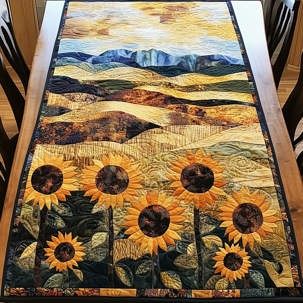 Golden Bloom Quilted Table Runner Dining Table Decor Sunflower Gifts For Her