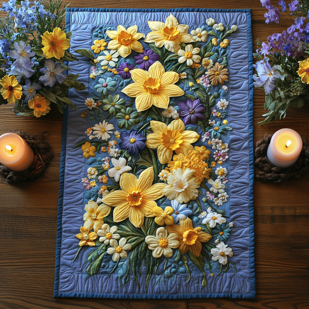 Golden Bloom Quilted Table Runner Floral Table Runner Unique Gifts For Family
