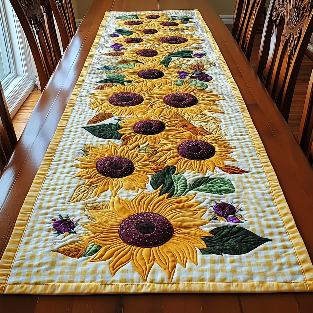 Golden Bloom Quilted Table Runner Kitchen Table Decor Ideas Gifts For Sunflower Lovers