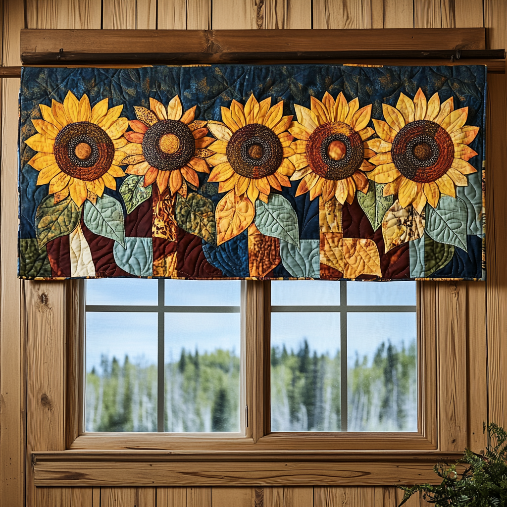 Golden Bloom Quilted Valance Dining Room Decor Flower Daisy Gifts For Her