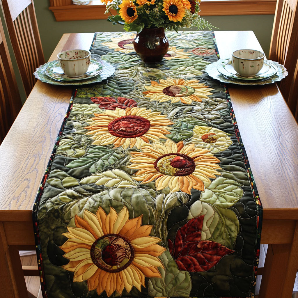 Golden Bloom Trail Quilted Table Runner Flower Table Runner Dinner Table Decor Ideas