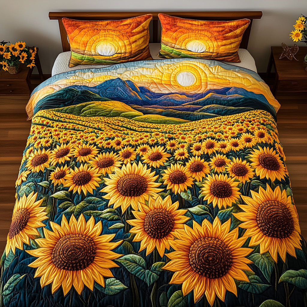 Golden Bloom Valley Quilted Bedding Set Best Comforter Sets Sunflower Theme Gifts Merchandise