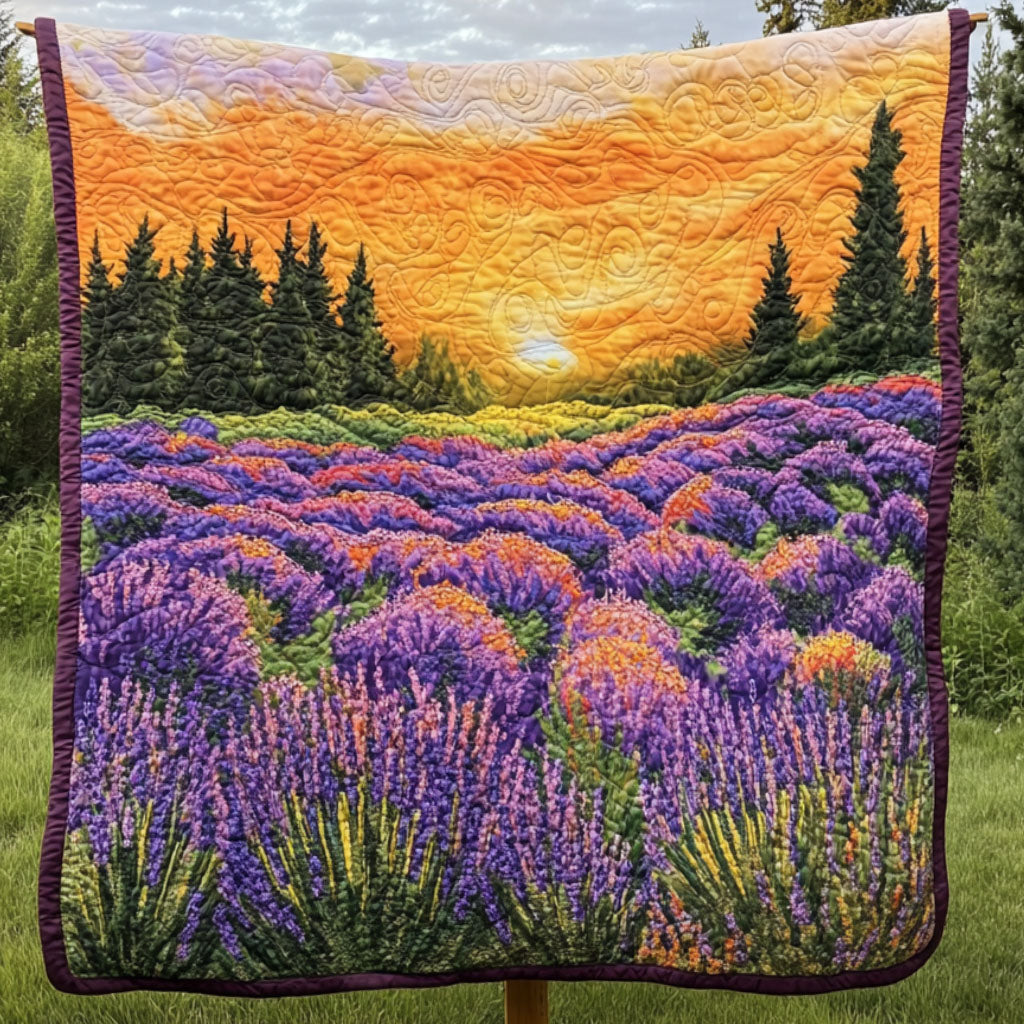 Golden Bloomfield Quilted Blanket Winter Decor Blanket Gifts For Lavender Lovers