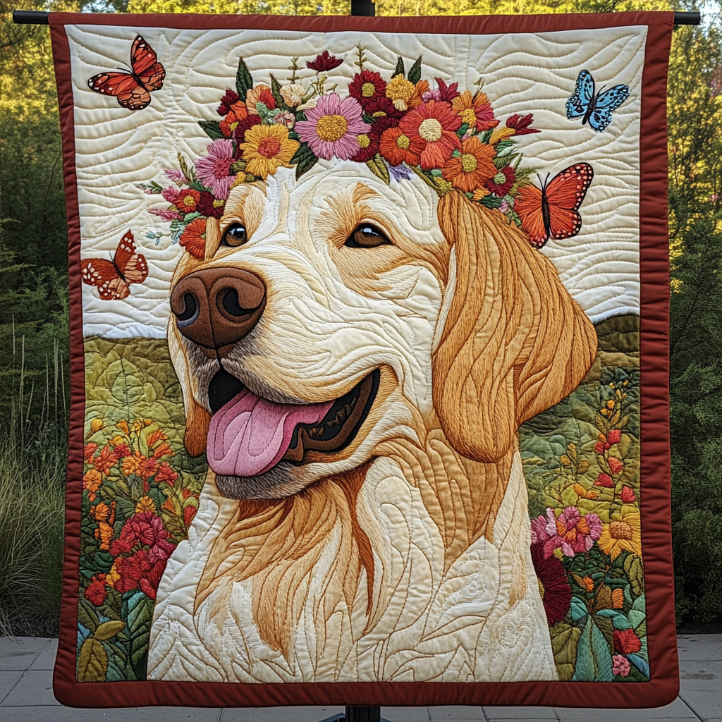 Golden Blooms Delight Quilted Blanket Labrador Retriever Blanket Dog Gift Ideas For Dog Owners