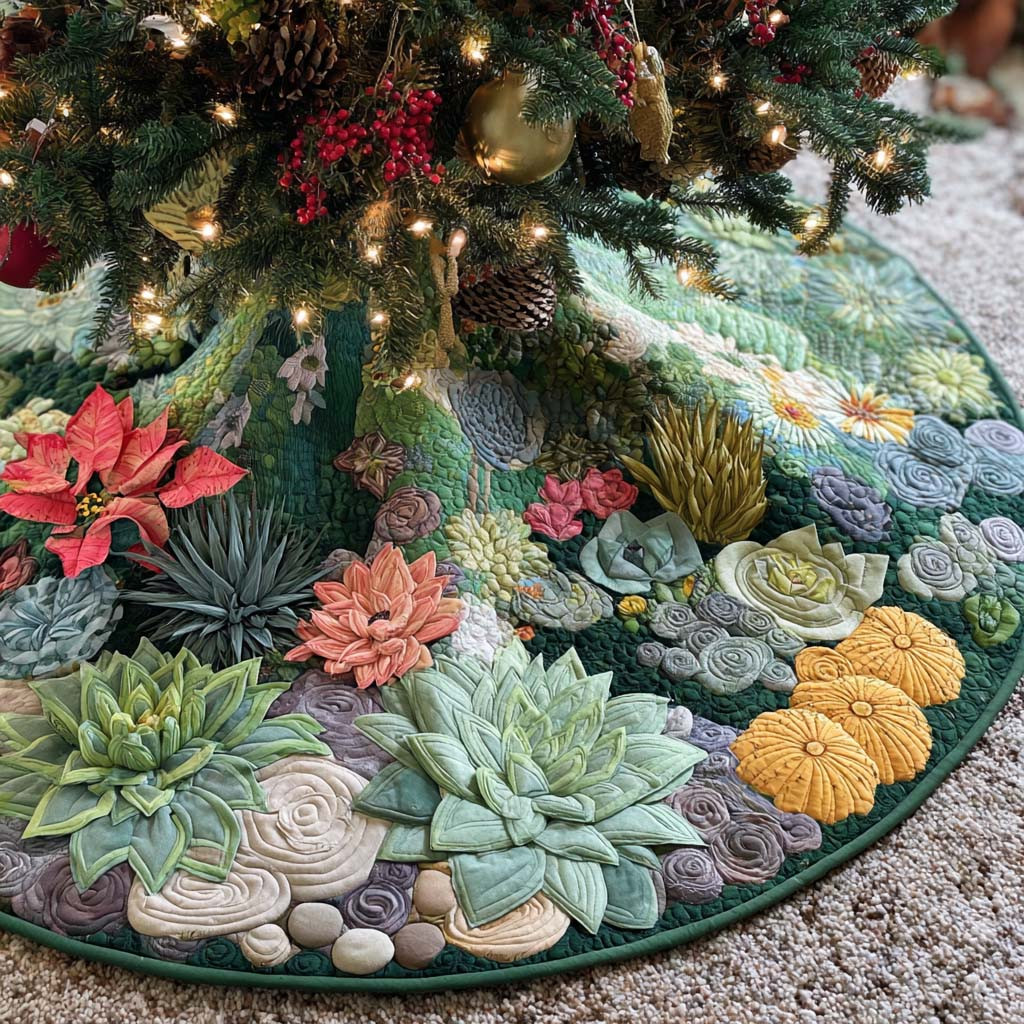Golden Blossom Desert Quilted Tree Skirt Holiday Tree Skirt Succulent Lover Christmas Gifts