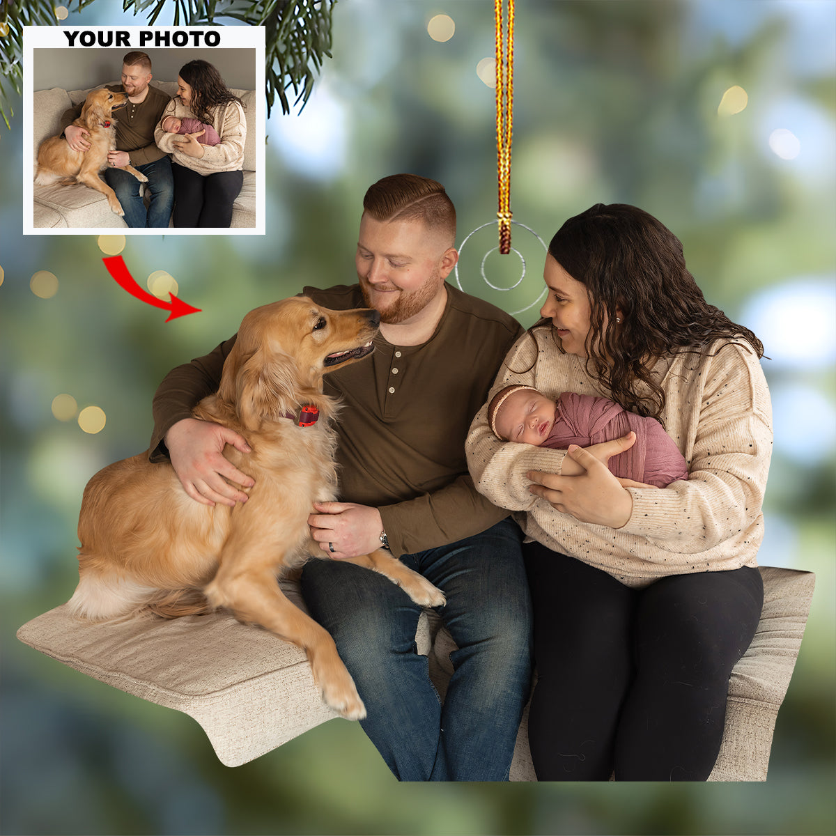 Golden Bonds Personalized Photo Mica Ornament Christmas Gift For Family Members