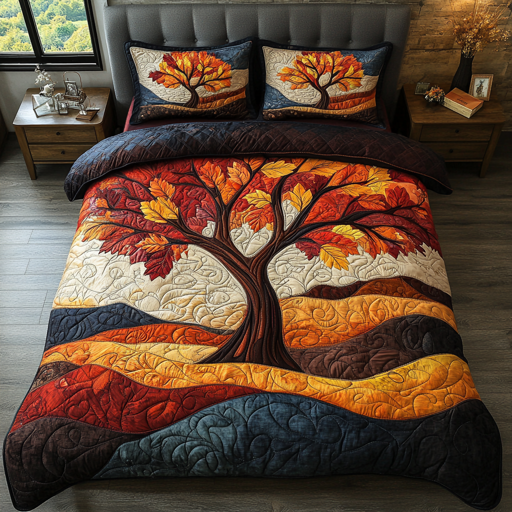 Golden Branch Quilted Bedding Set Autumn Sheet Set Tree Of Life Gifts For Women