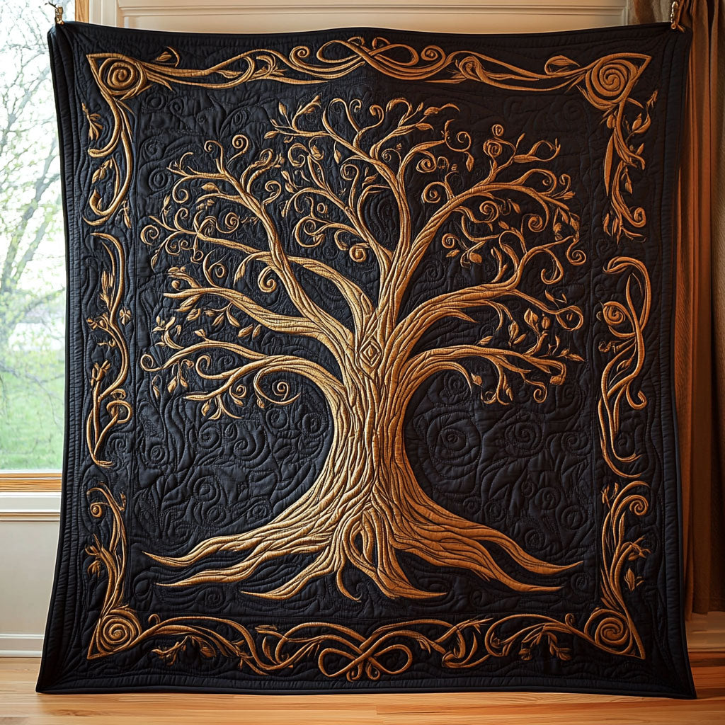 Golden Branches Quilt Charming Quilt Blanket Gift for Festive Spirit