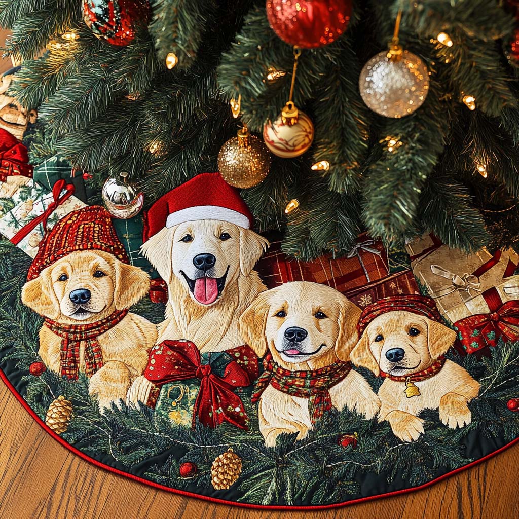 Golden Buddy Christmas Quilted Tree Skirt Christmas Holiday Decor Home