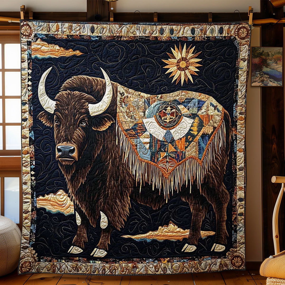 Golden Buffalo Quilted Blanket Best Throw Blanket Dad Daughter Christmas Gifts
