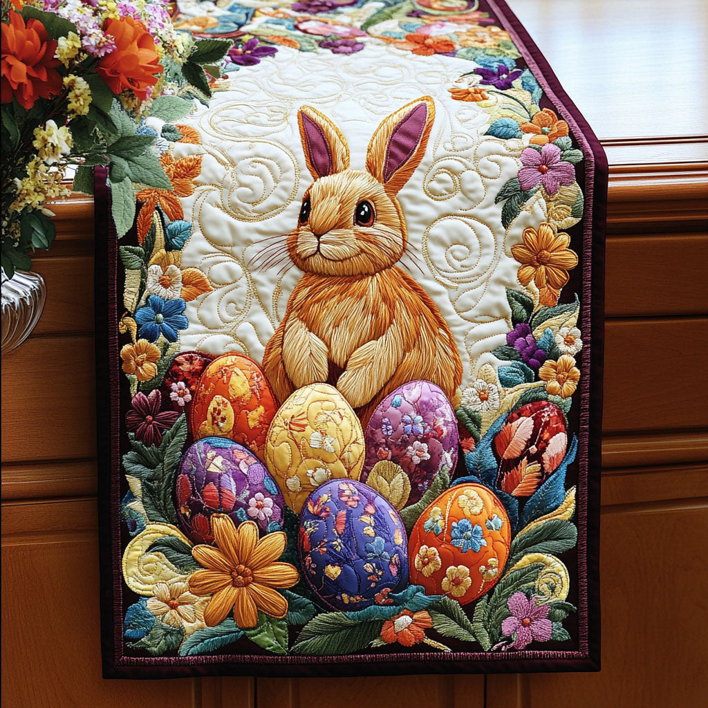 Golden Bunny Delight Quilted Table Runner Bunny Table Decor Best Family Gifts