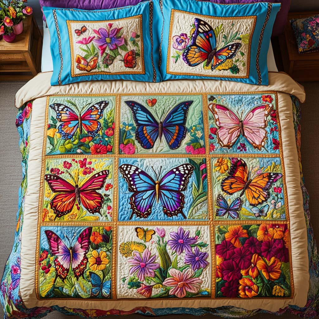 Golden Butterfly Days Quilted Bedding Set Bedroom Decorations Butterfly Christmas Gifts