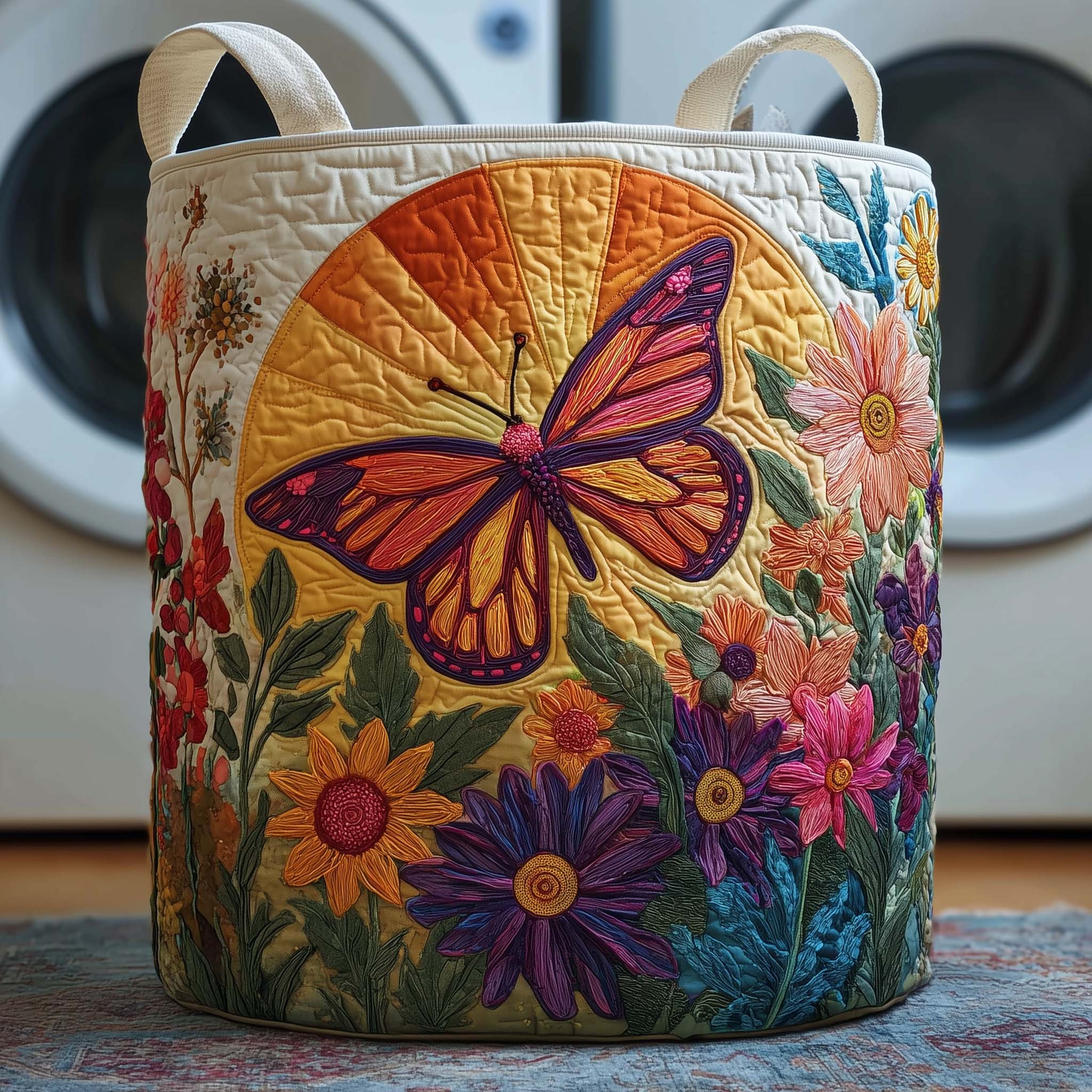 Golden Butterfly Quilted Laundry Basket Housewarming Home Decor Gifts For Butterfly Lovers