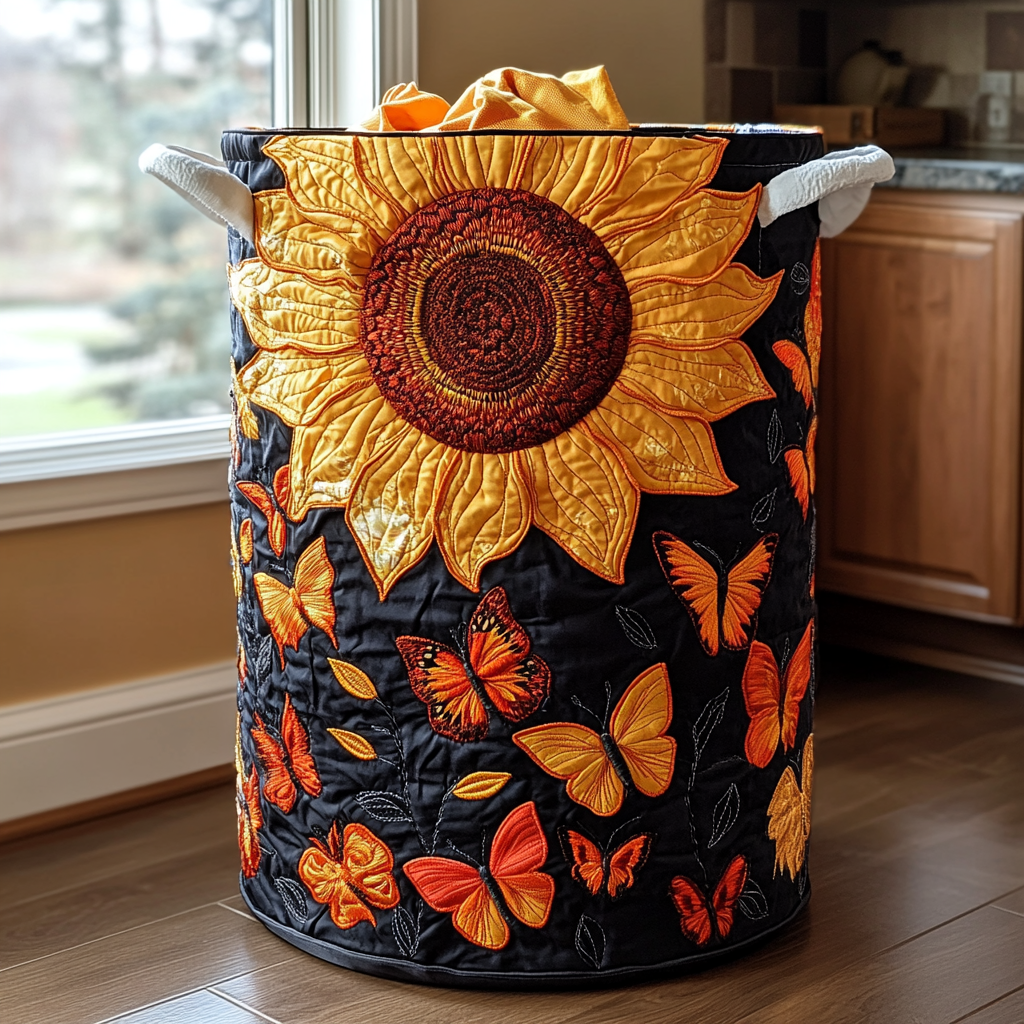 Golden Butterfly Quilted Laundry Basket Useful Quilted Basket Gift That Blends Style and Function