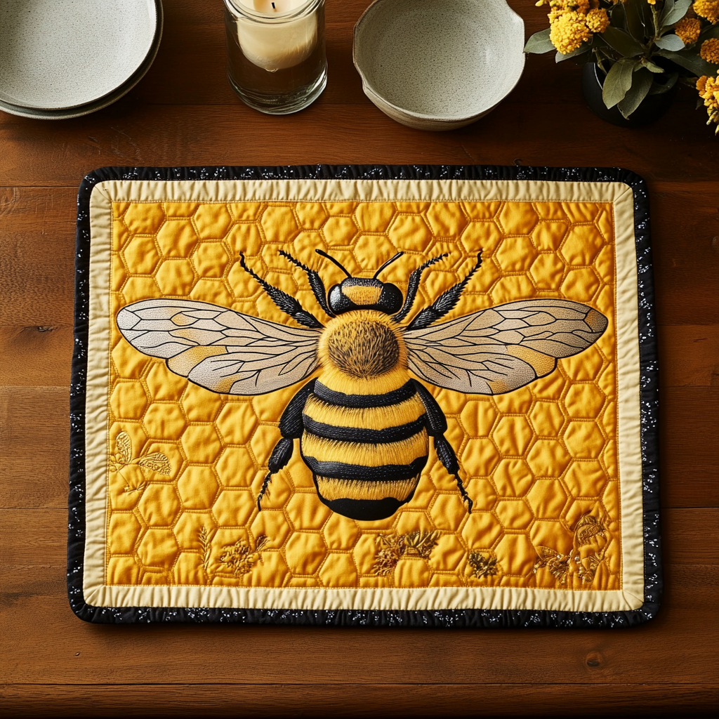 Golden Buzz Mat Quilted Place Mat Christmas Decor Bee Themed Gifts