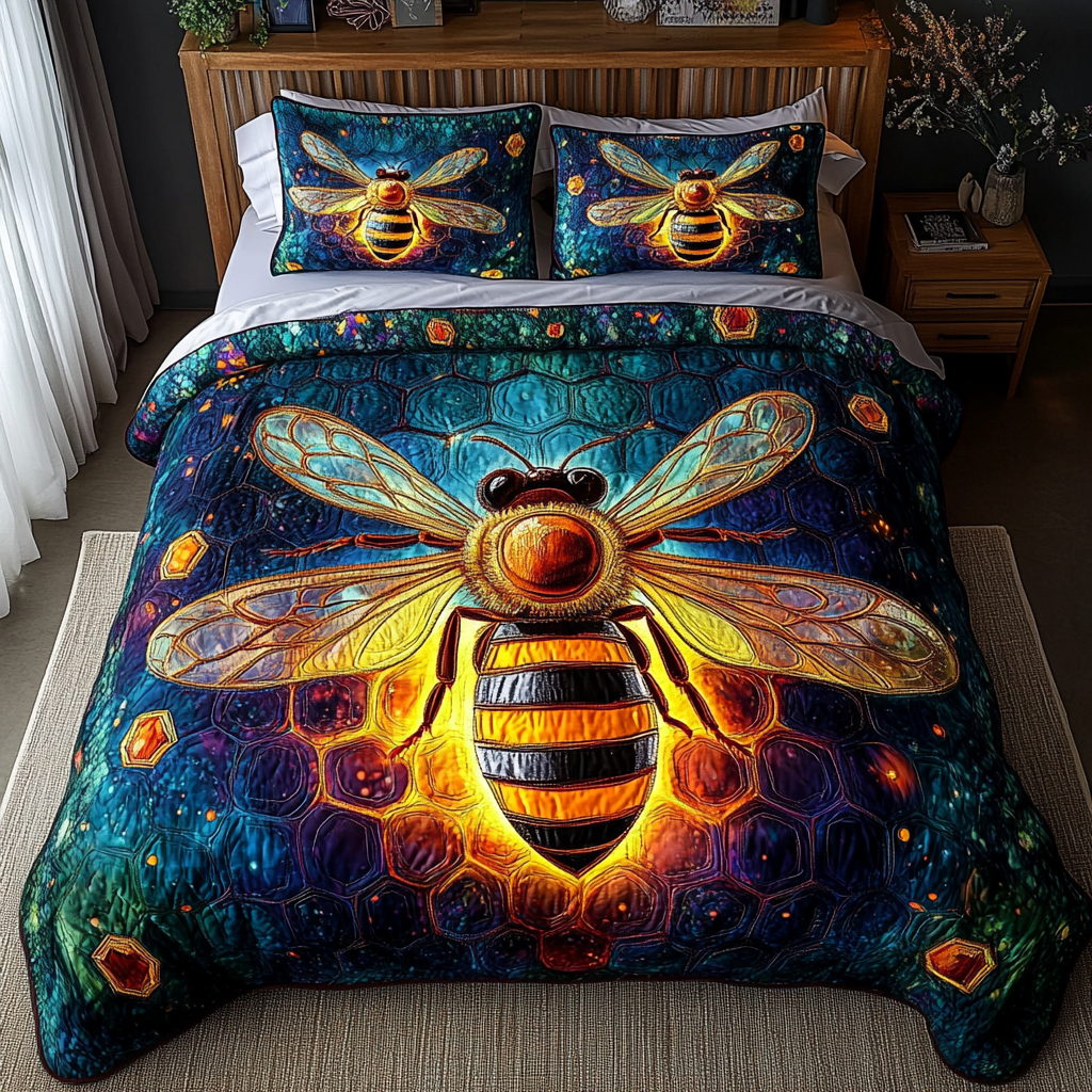 Golden Buzz Quilted Bedding Set Bedroom Decor Ideas Honey Themed Gifts