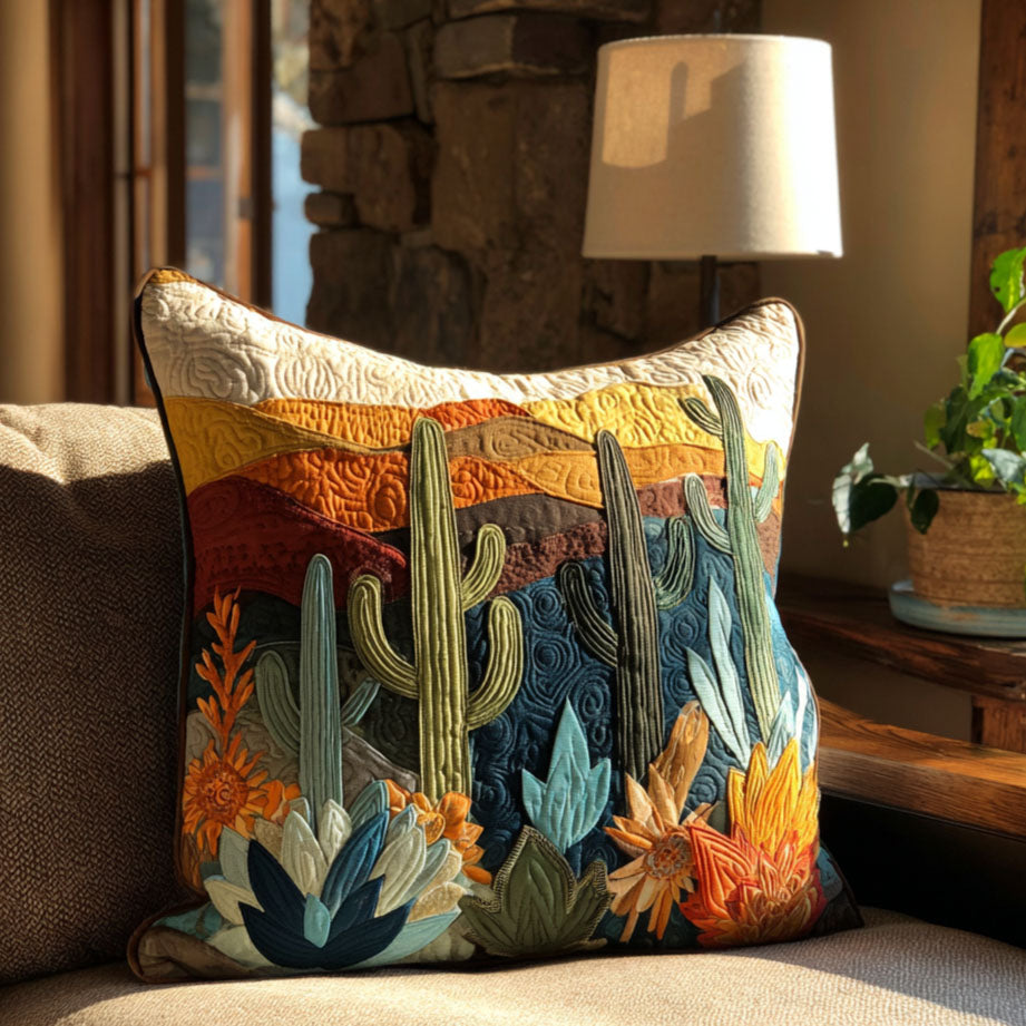 Golden Cactus Sky Quilted Pillow Case Cute Pillow Covers Gifts For Cactus Lovers