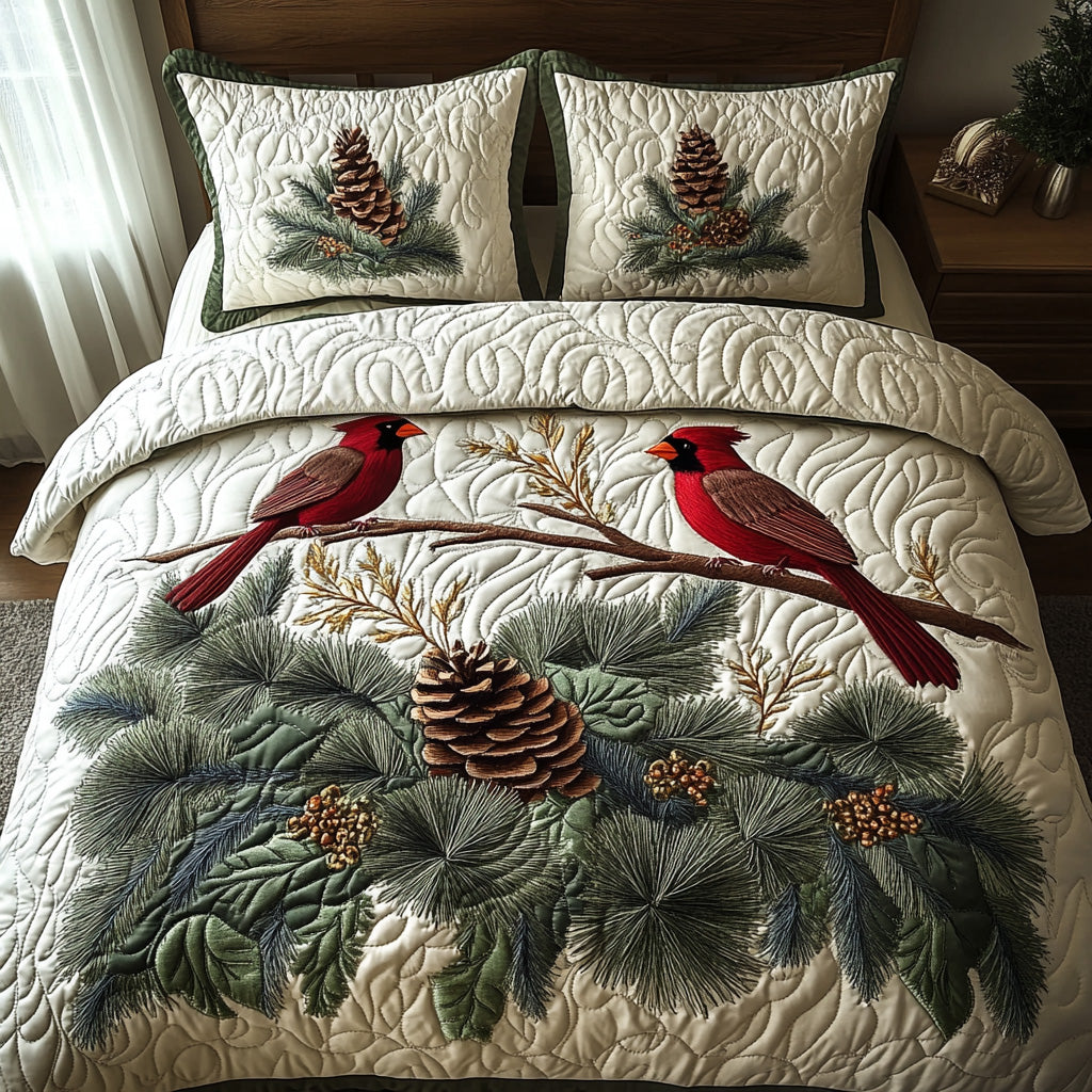 Golden Cardinal Quilted Bedding Set Best Bed Sheet Set Red Cardinal Bird Gifts