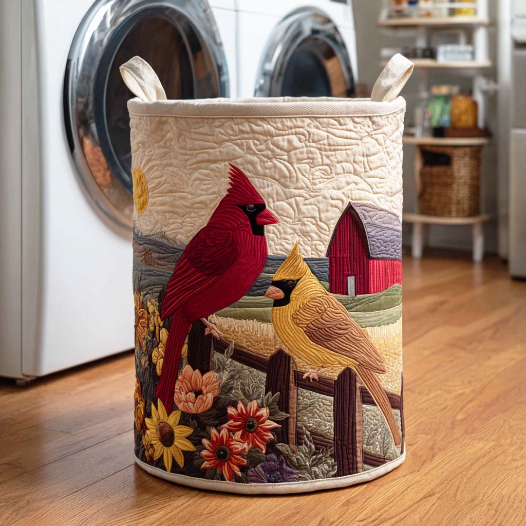 Golden Cardinal Quilted Laundry Basket Valentine's Day Merch Gift