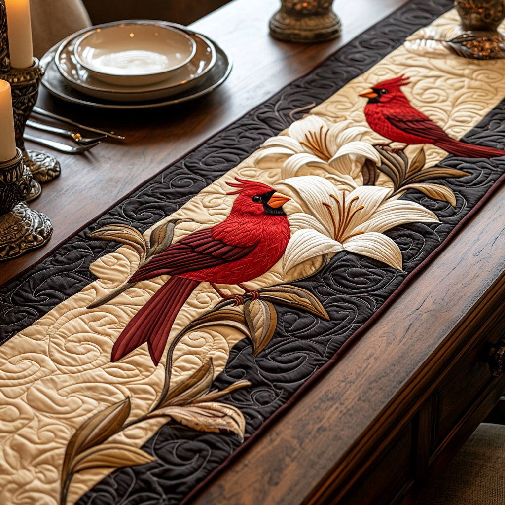 Golden Cardinal Quilted Table Runner Dinner Table Decor Cardinal Themed Gifts
