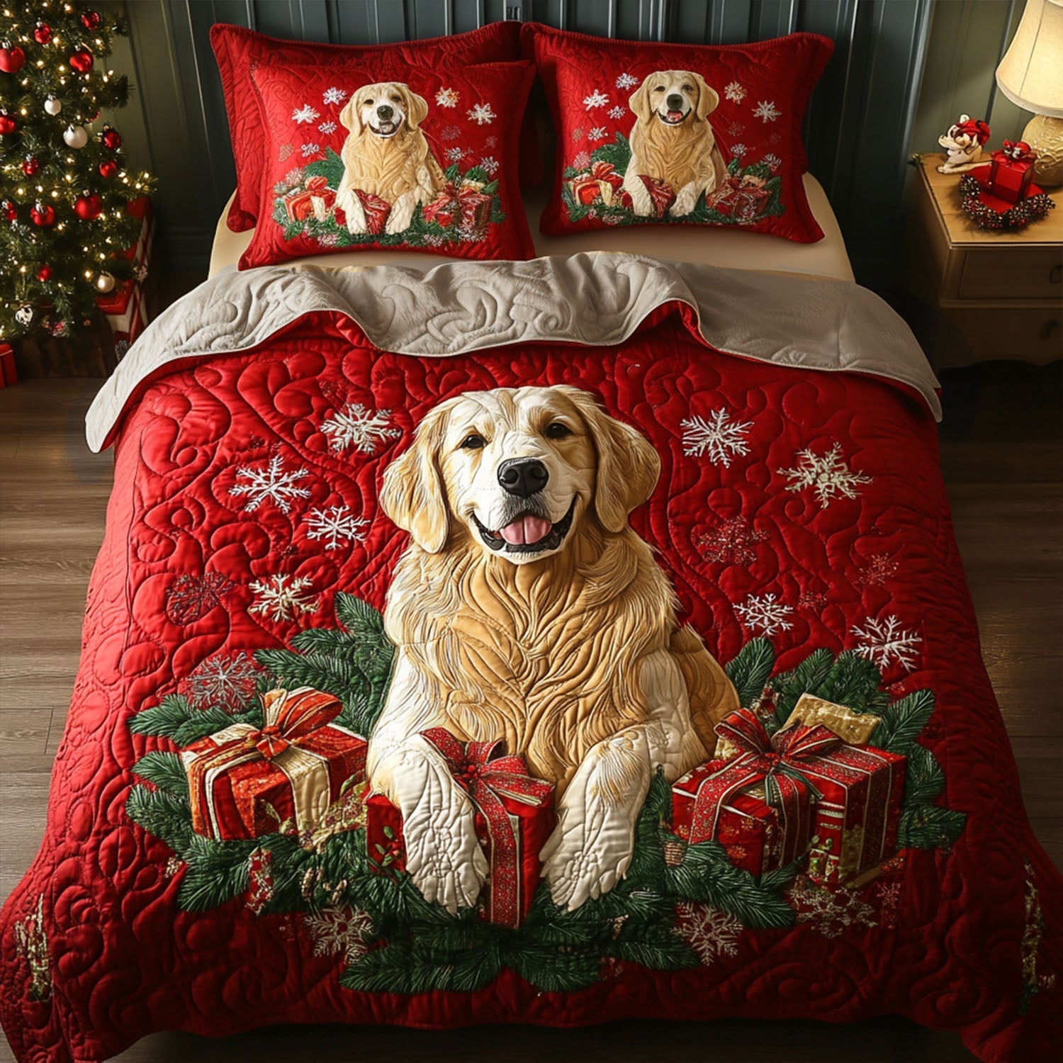 Golden Caroler Quilted Bedding Set Soft Bedding Set That Makes a Great Christmas Gift
