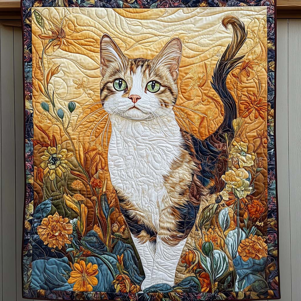Golden Cat Quilted Blanket Cat Gifts For Cat Lovers