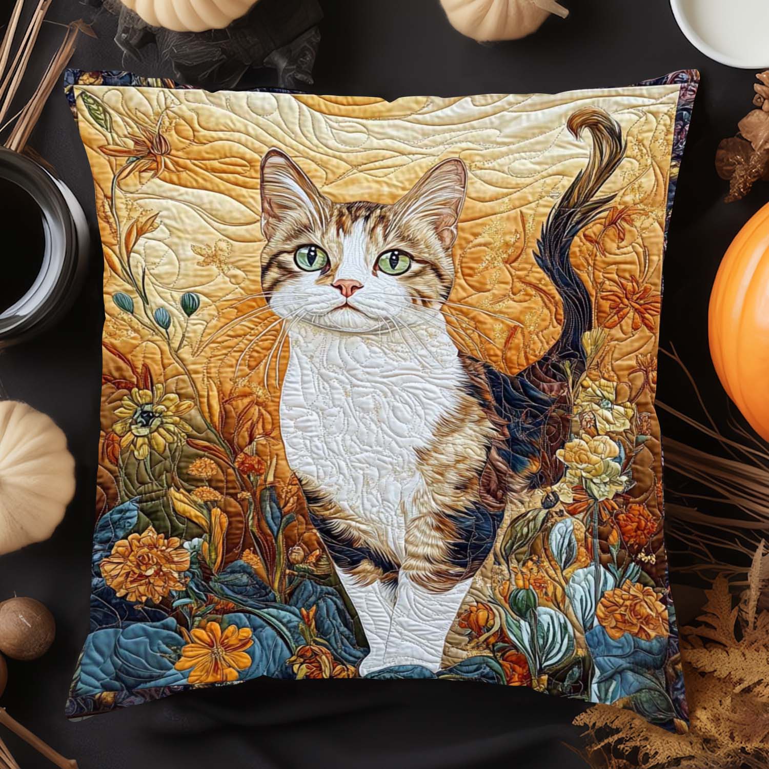 Golden Cat Quilted Pillow Case Santa Christmas Pillow Cover