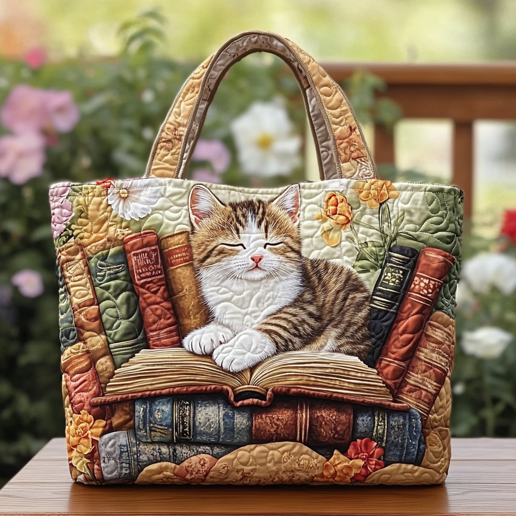 Golden Cat Quilted Tote Bag Christmas Gifts For Cat Lovers