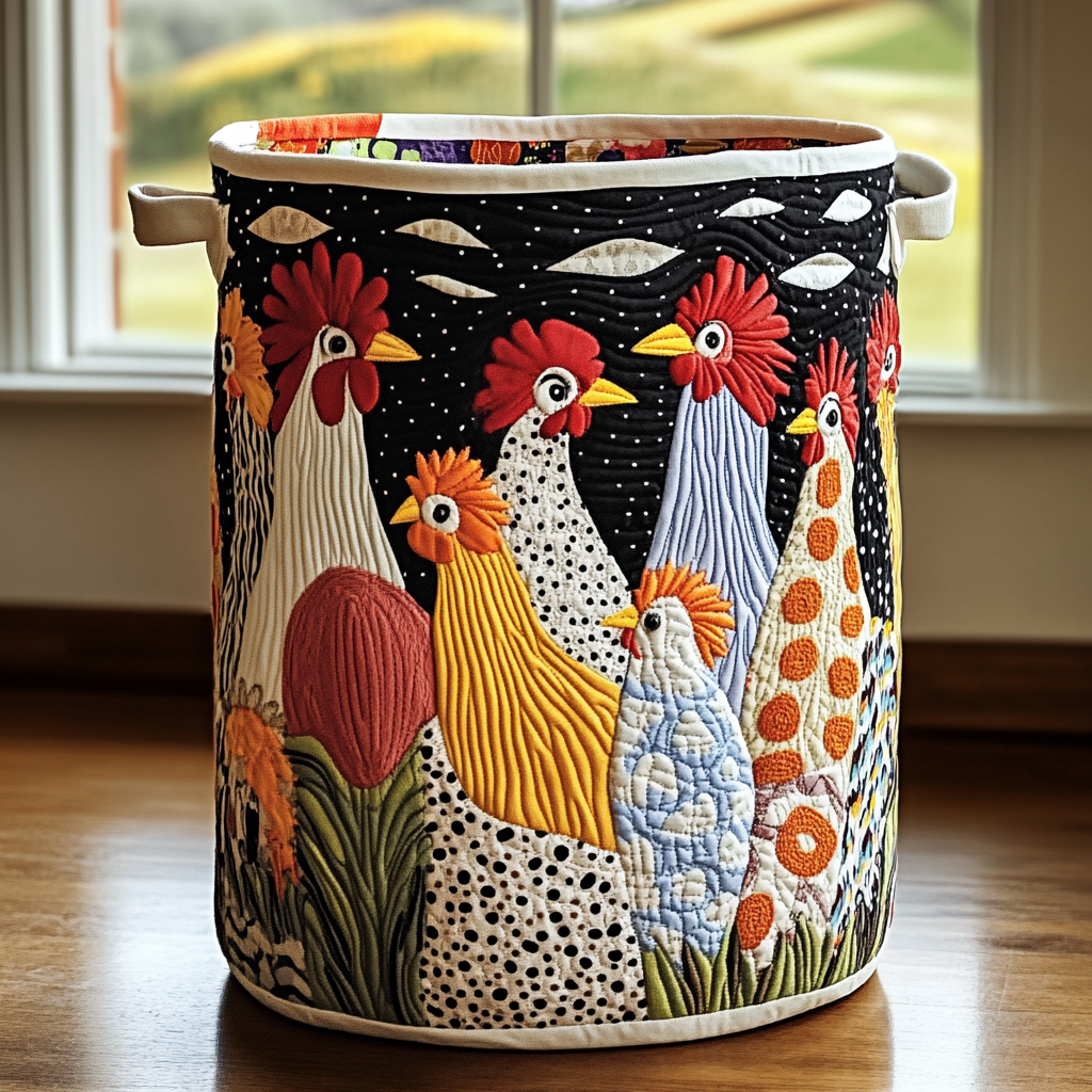 Golden Chicken Quilted Laundry Basket Creative Gift For Family