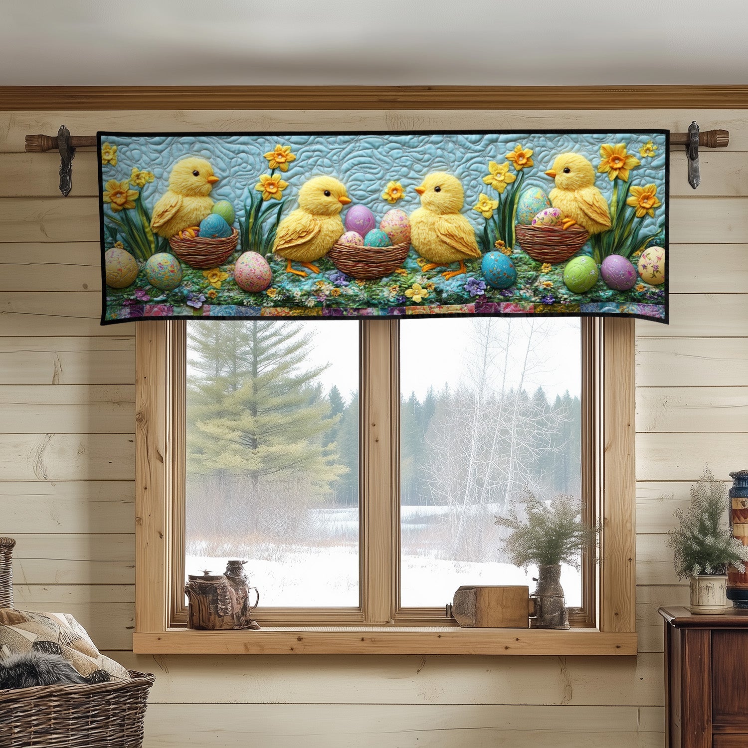 Golden Chicks Quilted Valance Outdoor Decor Easter Gifts For Her