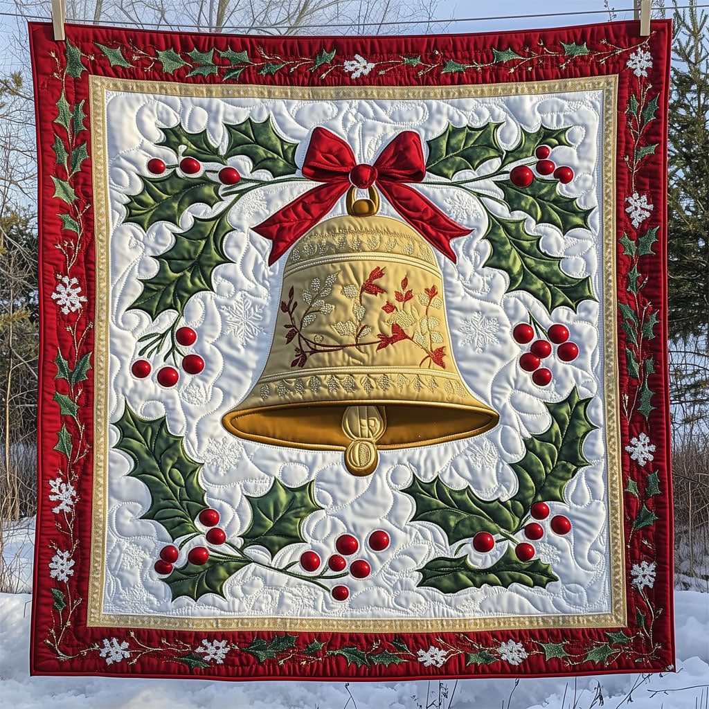 Golden Christmas Bell Quilt Premium Quilt Blanket Gift for Cozy Winter Nights