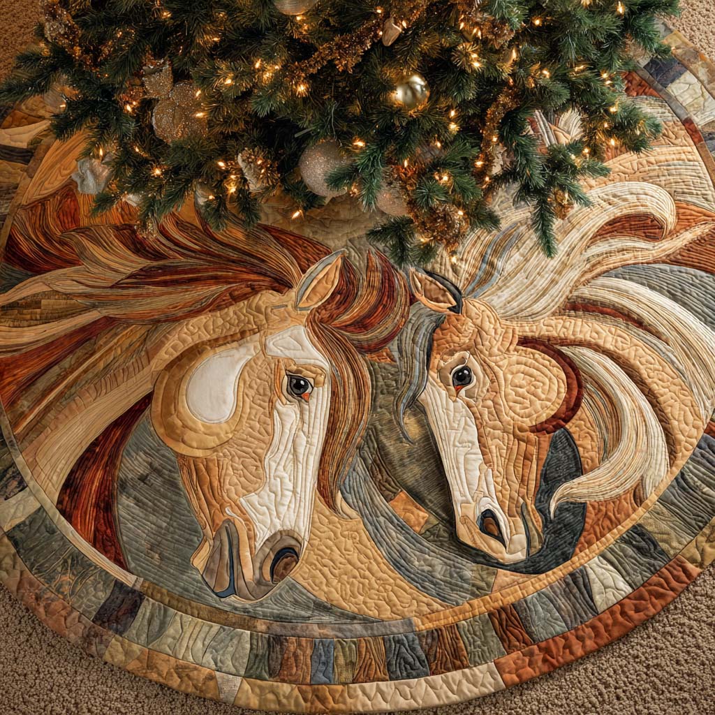 Golden Companions Quilted Tree Skirt Unique Holiday Gift Idea with Quilted Tree Skirt