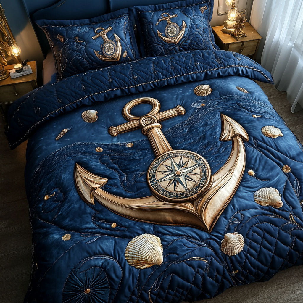 Golden Compass Quilted Bedding Set Luxury Duvet Cover Set for Elegant Bedroom Decor