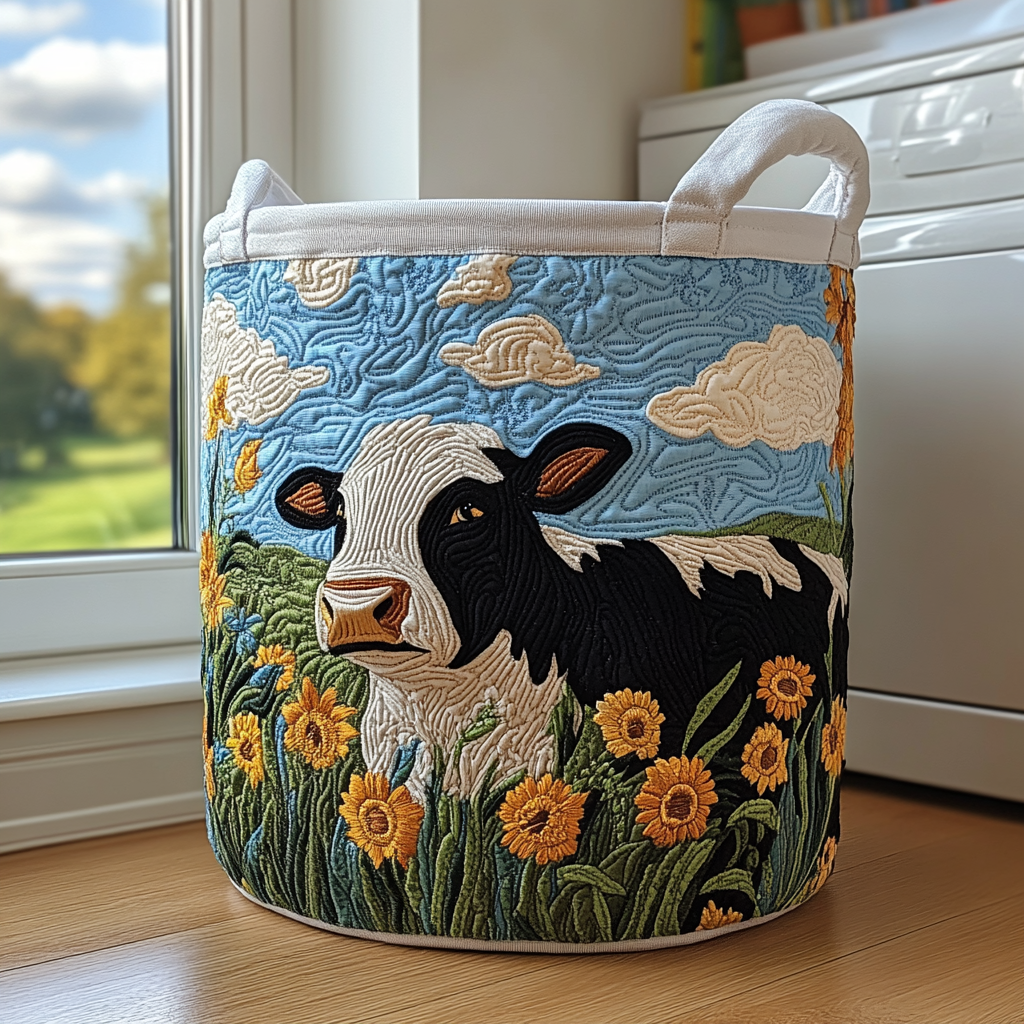 Golden Cow Quilted Laundry Basket Merch For Family